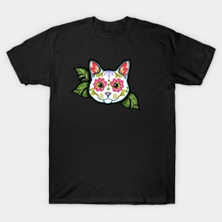 White Cat - Day of the Dead Sugar Skull Kitty T-Shirt